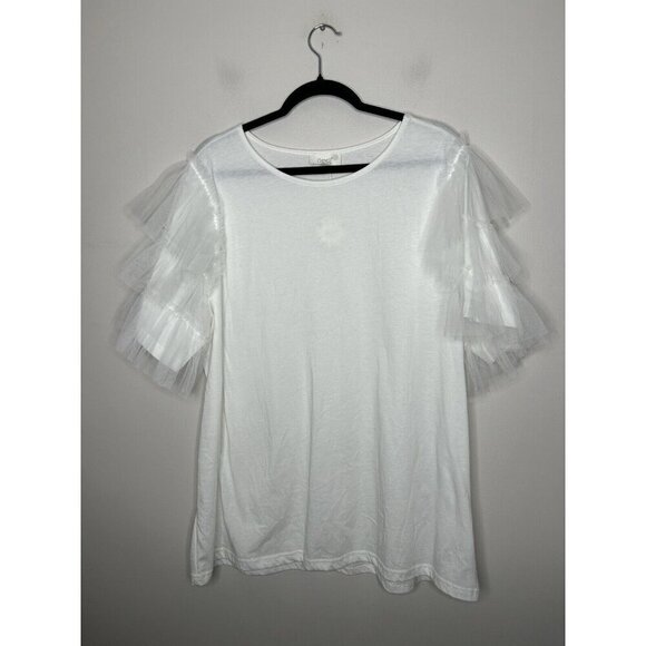 Oddy White Ruffle Short Sleeve Top Casual Blouse Boho Size 2XL NWT - Picture 2 of 10